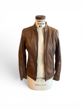 Lamarque Cognac Leather Moto Jacket very soft and light weight.